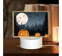 AUGUSTRUSH Touch Control 3-Mode Rectangular Acrylic Night Light for Bedroom, USB Led Table Lamp, Halloween Moon Bat, Soft Glow Eye-Friendly Dimmable Light for Home Decor