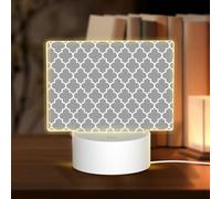 AUGUSTRUSH Touch Control 3-Mode Rectangular Acrylic Night Light for Bedroom, USB Led Table Lamp, Quatrefoil Grey, Soft Glow Eye-Friendly Dimmable Light for Home Decor
