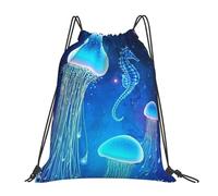 AUGUSTRUSH Underwater Jellyfish Fabric Drawstring Bags, Multifunctional Drawstring Gym Bag Lightweight Waterproof Backpack String Bag, Personalised Drawstring Sack Sport Bag For Adults Teens