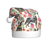 AUGUSTRUSH Unisex Christmas Hat for Adults, Cattle Dog Florals Santa Cap, Soft Warm Santa Cap for Holiday Parties Events, Xmas Hat for Festive New Year Party, Christmas Hats for women & men