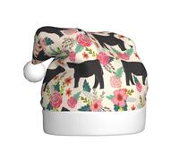 AUGUSTRUSH Unisex Christmas Hat for Adults, Pink Flower Cows Cattle Santa Cap, Soft Warm Santa Cap for Holiday Parties Events, Xmas Hat for Festive New Year Party, Christmas Hats for women & men