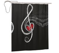 AUGUSTRUSH Waterproof Shower Curtain with Metal Grommets, (Music Symbols Love) Bath Curtains with 12 Hooks, Quick-Dry Machine Washable Bathroom Curtain for Privacy Tub, 183x152 cm