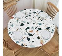 AUGUSTRUSH White Terrazzo Print Tablecloth Elastic Edged Round Fitted Table Cover 48 Inch, Waterproof Wipeable Table Cloth for Indoor Outdoor Picnic Party (Fits up 40"-44" Diameter Tables)