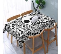AUGUSTRUSH Wrinkle Free Tablecloths For Rectangle Tables, Black And White Skulls Tablecloth, Washable Wipeable Polyester Table Cover, Decorative Fabric Table Cloth For Kitchen Dinning Party Camping