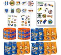 Augweyang 170 Pcs Dart War Party Favors Supplies Dart Gun Themed Goodie Gift Bags, Silicone Wristbands, Temporary Tattoos, Stickers and Badges for Dart War Birthday Decorations