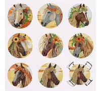 Augweyang Horse 5D Diamond Painting Coasters Kits with Holder for Adults Kids 8Pcs Western Cowboy Gem Mosaics Embroidery Paint-by-Number Rhinestone Craft Home Decoration Supplies