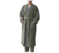 Augystre Bathrobe Men's Sauna Soft Winter Dressing Gown Striped Dressing Gown Lightweight Sauna Gown Elegant Pyjamas Sashes Long Loungewear Bath Poncho Towel Dresses Pyjamas, dark green, XXL