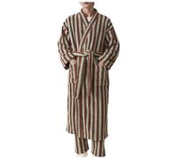 Augystre Bathrobe Men's Sauna Soft Winter Dressing Gown Striped Dressing Gown Lightweight Sauna Gown Elegant Pyjamas Sashes Long Loungewear Bath Poncho Towel Dresses Pyjamas, coffee, XL