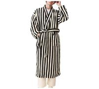 Augystre Bathrobe Men's Sauna Soft Winter Dressing Gown Striped Dressing Gown Lightweight Sauna Gown Elegant Pyjamas Sashes Long Loungewear Bath Poncho Towel Dresses Pyjamas, black, XXL