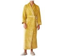 Augystre Men's Terry Towelling Bathrobe Soft Winter Dressing Gown Large Sizes Men's Bathrobe Waffle Pique Terry Towelling Bathrobe Men's Cotton Extra Soft Sleepwear Warm Bathrobes Sauna Gown, yellow,