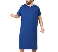 AUHAIEM Men's Short Sleeve Cotton Plus Size Nightgown Loose Fit Solid Elastic Knee Length Sleep Shirt,Blue,5XL