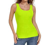 AUHEGN Tank Top for Women Summer Sleeveless Scoop Neck Ribbed Workout Tank Tops Slim Fitted Basic Cami Tee Shirts, Fluorescent Green, L
