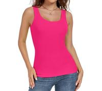 AUHEGN Tank Top for Women Summer Sleeveless Scoop Neck Ribbed Workout Tank Tops Slim Fitted Basic Cami Tee Shirts, Rose Red, L