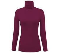 AUHEGN Women's Long Sleeve Lightweight Turtleneck Top Slim Fit Pullover T-Shirt (S-XXL), Purple Red, Medium