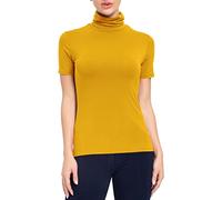 AUHEGN Women's Mock Turtleneck Top Short Sleeve Lightweight Active T-Shirt (S-XXL), Mustard, XXL