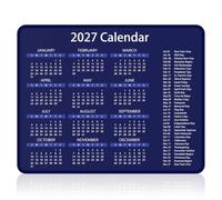 Auhoahsil 2027 Holiday Calendar Mouse Pad, Small Mousepad for Desk, Blue | 9.8 x 7.9 in, Full Year Calendar at A Glance, Smooth Surface, Anti-Fray Stitched Edges, Portable Computer Mat for Laptop