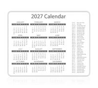 Auhoahsil 2027 Holiday Calendar Mouse Pad, Small Mousepad for Desk, White | 9.8 x 7.9 in, Full Year Calendar at A Glance, Smooth Surface, Anti-Fray Stitched Edges, Portable Computer Mat for Laptop