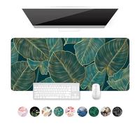 Auhoahsil Desk Mat, Ultra Large Mouse Pad, XXL Gaming Mousepad, Green Tropical Leaves Desk Pad, Big Extended Full Size Mouse Pad, Desktop Desk Matt for Keyboard, Laptop & Computer, 35.5 x 15.7 in