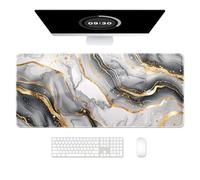 Auhoahsil Desk Mat, Ultra Large Mouse Pad, XXL Gaming Mousepad, Pretty Desk Pad, Big Extended Full Size Desktop Desk Matt for Keyboard, Laptop & Computer, 35.5 x 15.7 in, White Gray Marble