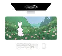 Auhoahsil Desk Mat, Ultra Large Mouse Pad, XXL Gaming Mousepad, Pretty Desk Pad, Big Extended Full Size Desktop Desk Matt for Keyboard, Laptop & Computer, 35.5 x 15.7 in, Anime Bunny Green Grass