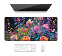 Auhoahsil Desk Mat, Ultra Large Mouse Pad, XXL Gaming Mousepad, Pretty Desk Pad, Big Extended Full Size Desktop Desk Matt for Keyboard, Laptop & Computer, 35.5 x 15.7 in, Colorful Flowers