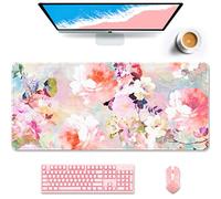 Auhoahsil Desk Pad, XXL Large Mouse Extended Gaming Mousepad, Cute Mat for Women, Big Office Accessories Pad Computer Keyboard and Laptop, 35.5 x 15.7 Inch, Pretty Pink Flowers, Girly Flowers