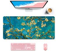 Auhoahsil Desk Pad, XXL Large Mouse Pad, Extended Gaming Mousepad, Cute Desk Mat for Women, Big Office Accessories Mouse Pad for Computer Keyboard and Laptop, 35.6" x 15.7", Teal Van Gogh Almond Tree
