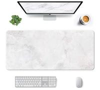 Auhoahsil Large Mouse Pad, Full Desk XXL Extended Gaming Mouse Pad 35" X 15", Waterproof Desk Mat w/Stitched Edges, Non-Slip Laptop Computer Keyboard Mousepad for Office and Home, White Marble Design