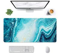 Auhoahsil Large Mouse Pad, Full Desk XXL Extended Gaming Mouse Pad 35" X 15", Waterproof Desk Mat with Stitched Edge, Non-Slip Laptop Computer Keyboard Mousepad for Office & Home, Blue Marble