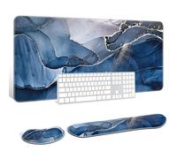 Auhoahsil Large Mouse Pad with Wrist Rests for Keyboard & Mouse, Thick Soft Ergonomic Memory Foam Wrist Supports, Big & Long Desk Mat 35.5 x 15.7 in, for Office Gaming Computer, Ink Navy Marble