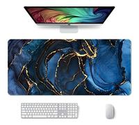 Auhoahsil Large Mouse Pad, XXL Desk Pad, Extened 35" x 15", Non-Slip Rubber Base, Stitched Edges, Superior Surface, Waterproof Keyboard Mat, Large Mousepad for Gamer, Office & Home, Dark Blue Marble