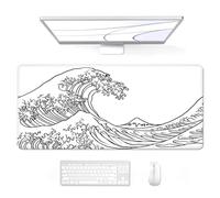 Auhoahsil Large Mouse Pad, XXL Gaming Mousepad, Desk Mat for Desktop, Thick Rubber, Big & Long Size, Stitched Edges, Full Desk Pad for Laptop & Computer, Extended 35.4 x 15.7 in, White Great Wave