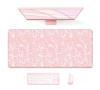 Auhoahsil Large Mouse Pad, XXL Gaming Mousepad, Desk Mat for Desktop, Thick Rubber, Big & Long Size, Stitched Edges, Full Desk Pad for Laptop & Computer, Extended 35.4 x 15.7 in, Pink Line Flower
