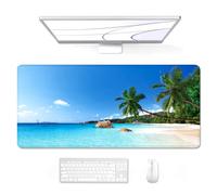 Auhoahsil Large Mouse Pad, XXL Gaming Mousepad, Desk Mat for Desktop, Thick Rubber, Big & Long Size, Stitched Edges, Full Desk Pad for Laptop & Computer, Extended 31.5 x 11.8 in, Beach Coconut Tree