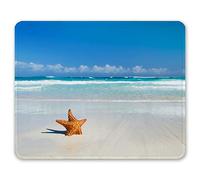 Auhoahsil Mouse Pad, 12 x 10 in Thick Rubber Premium-Textured Non-Slip Stitched Edges Waterproof Square Mouse Mat with Cute Pattern for Gaming Work Computer Office, Larger, Beach and Starfish