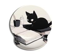 Auhoahsil Mouse Pad, Ergonomic Mouse Pad with Wrist Rest, Pain Relief Computer Gel Mouse Pad Wrist Support for Laptop, Mousepad with Non-Slip PU Base, Mouse Pads for Desk, Ink Cat