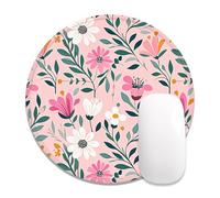 Auhoahsil Round Mouse Pad, Cute Small Computer Mouse Mat, Personalized Pattern, Stitched Edge, Non-Slip Rubber, Washable Mousepad Cloth for Wireless Mouse, 8.7 x 8.7 in in, Beautiful Pink Flowers
