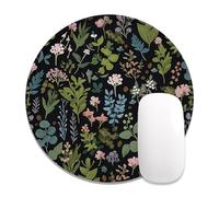Auhoahsil Round Mouse Pad, Cute Small Computer Mouse Mat, Personalized Pattern, Stitched Edge, Non-Slip Rubber, Washable Mousepad Cloth for Wireless Mouse, 8.7 x 8.7 in, Thick 3mm, Pink Flowers Night