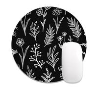 Auhoahsil Round Mouse Pad, Cute Small Computer Mouse Mat, Personalized Pattern, Stitched Edge, Non-Slip Rubber, Washable Mousepad Cloth for Wireless Mouse, 8.7 x 8.7 in, Thick 3mm, Black Flowers