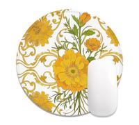 Auhoahsil Round Mouse Pad, Cute Small Computer Mouse Mat, Personalized Pattern, Stitched Edge, Non-Slip Rubber, Washable Mousepad Cloth for Wireless Mouse, 8.7 x 8.7 in, Thick 3mm, Elegant Yellow Mum