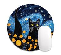 Auhoahsil Round Mouse Pad, Cute Small Computer Mouse Mat, Personalized Pattern, Stitched Edge, Non-Slip Rubber, Washable Mousepad Cloth for Wireless Mouse, 8.7 x 8.7 in, Thick 3mm, Stars Cat