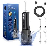 AUIEI Water Flosser for Teeth Cordless, Professional Oral Irrigator 5 Modes & 4 Jet Tips USB-C Rechargeable Teeth Cleaner Portable 300ML Dental Tooth Care Tool Kits Home Use Travel (Black)
