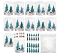 Auihiay 12 Set Cylindrical Plastic Snow Globe Kit, Clear Christmas Water Globes with Artificial Mini Christmas Trees, Snowflakes, Snowmen