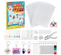 Auihiay 198 Pieces Shrink Plastic Kit Include 20 Sheets Shrinky Paper, Hole Punch, Keychains Accessories and Pencils for DIY Ornaments or Creative Craft