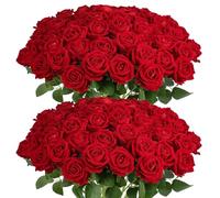 Auihiay 60PCS Red Roses Artificial Flowers, Velvet Silk Faux Roses, Realistic Red Flowers for Wedding Centerpieces, Cake, Bridal Bouquets, Home Decor, Anniversary, Valentine's Day Decorations