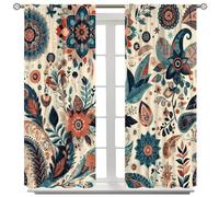 AuiMzoo Bohemian Floral Curtains, Vintage Floral Natural Botanical Peris Pattern Window Treatments, Blackout Curtains for Bedroom Living Room42X45 Inch