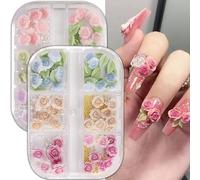 Auiremrti 2 Pieces Flower Charms for Nail Art, 3D Blossoms for Nails, Flat Back Resin Nail Charms in Rose or Camellia Shape for Women, DIY Craft Supplies
