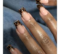 Auiremrti 24 Pcs Leopard Print Press On Nails Set, French Tip Press On Nails, Square Artificial Nails with Leopard Pattern Designs, Natural Look for Flirty Girls