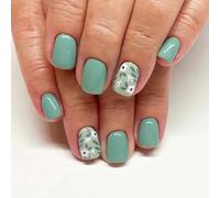 Auiremrti 24 Pieces Spring Green Press-on Nails, Short Square Artificial Nails, Glossy Full Cover, Small Flowers/Leaf Designs