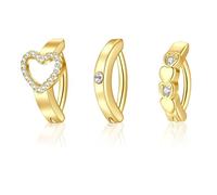 Auiremrti 3 Piece Belly Button Piercing Set, gold-coloured, hypoallergenic, surgical steel 316L, sparkling zirconia, heart-shaped click hoop, belly button jewellery for women